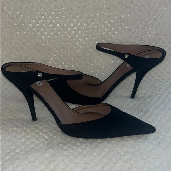 Tabitha Simmons Heels Allie Mule Black Suede Heels Closed Toe Size 40.5 US 10.5 - Picture 5 of 9
